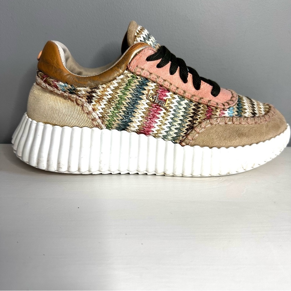 LA STRADA - Women’s Chunky Sole Sneakers, Textured Fabric, Multicoloured, Sz 38 - Picture 4 of 9